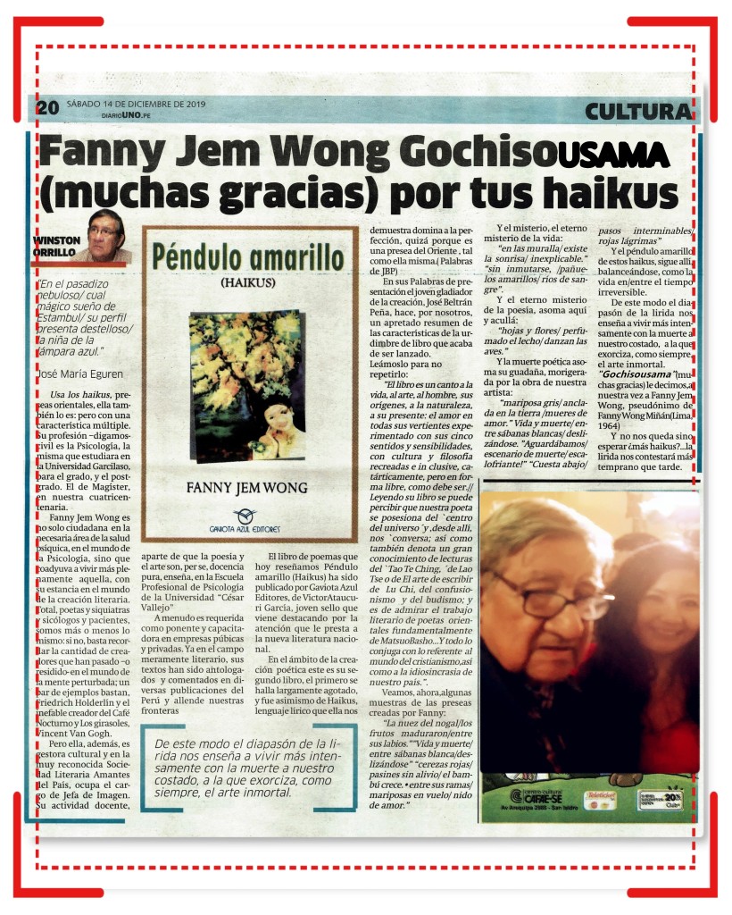 Fanny Jem Wong Gochisousama (muchas gracias) por tus haikus por Winston Orrillo
