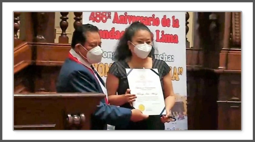 Congreso de la República del Perú, en el marco del Homenaje a Lima en su 486 Aniversario de Fundación Española como Ciudad de Los Reyes, Fanny Wong Miñan (Fanny Jem Wong ) reconocida como, CIUDADANA HONORABLE.